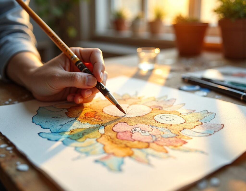 Mixed Media layering pastel highlights over the dried watercolours